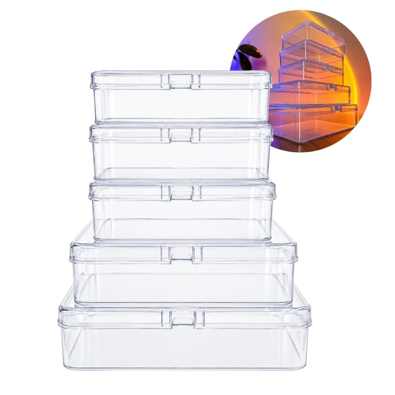 Kit Conjunto 5 Caixas Organizadoras com tampa plástica Joias Multiuso Transparente multiuso Nº1