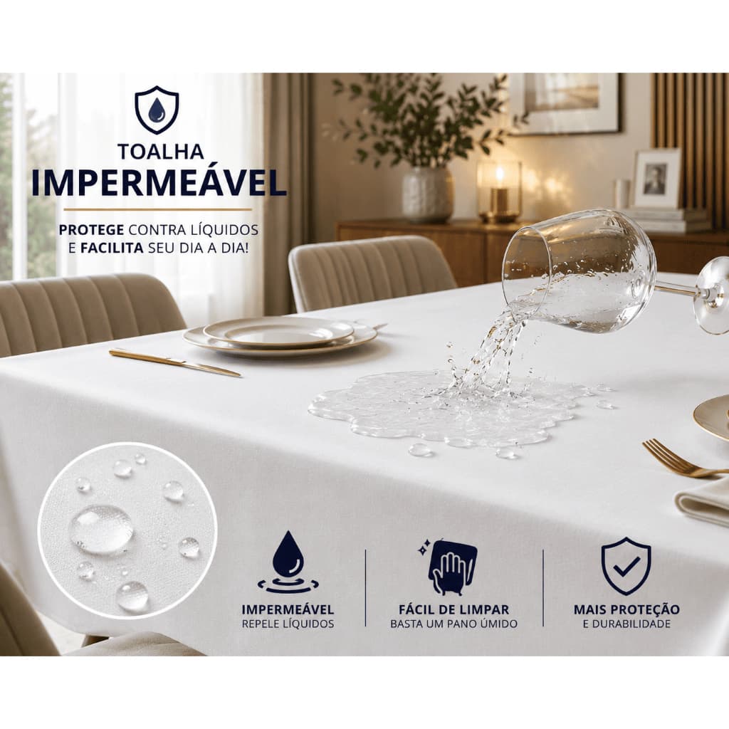Toalha de Mesa PVC Premium Dupla Face Impermeável Lavável 4 6 8 Lugares Preto Cinza Bege Branco