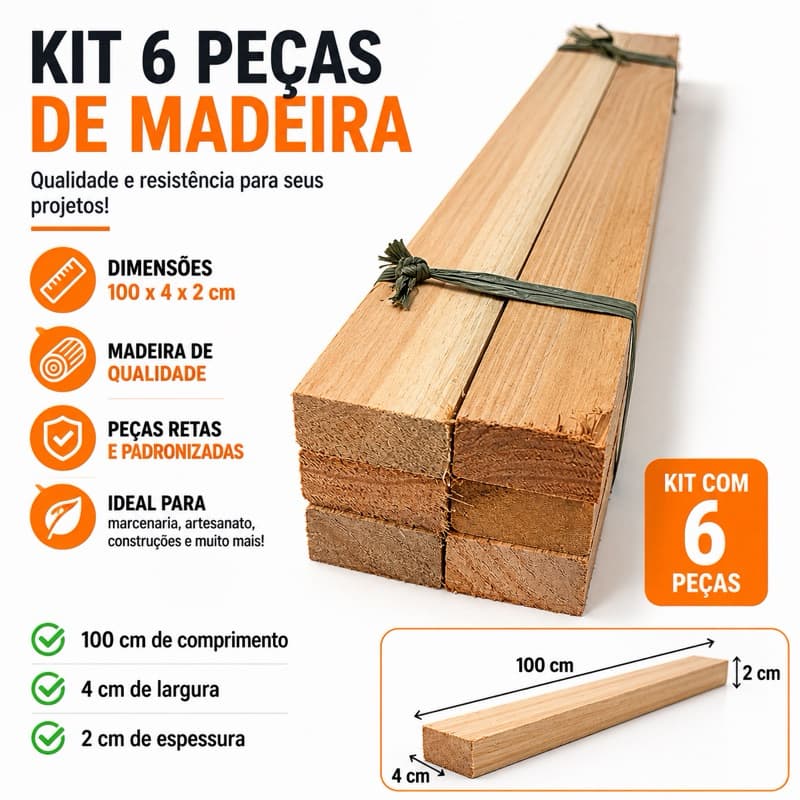 Kit 6 Ripas Madeira Eucalipto Rústica 100x4x2cm Artesanato Marcenaria DIY