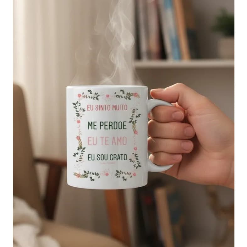 Caneca Personalizada Oração Hoponopono Gratidão Me Perdoe, Sinto Muito, Sou Grato, Eu Te Amo