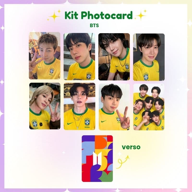 Kit 8 Photocards BTS Brasil Copa do Mundo 2026 - Photocard Fanmade fotos prontas (LEIA A DESCRIÇÃO)