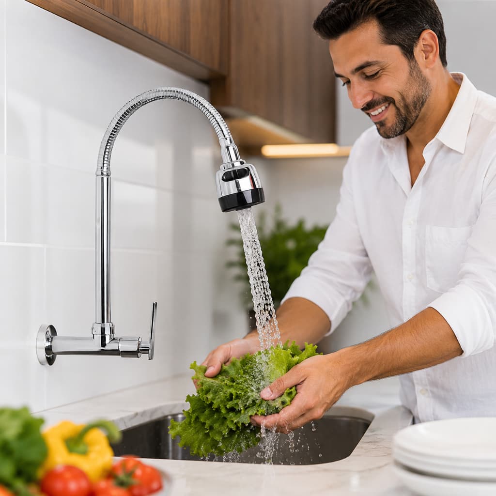 Torneira Para Pia de Cozinha Em Inox Com Ducha e Regulador