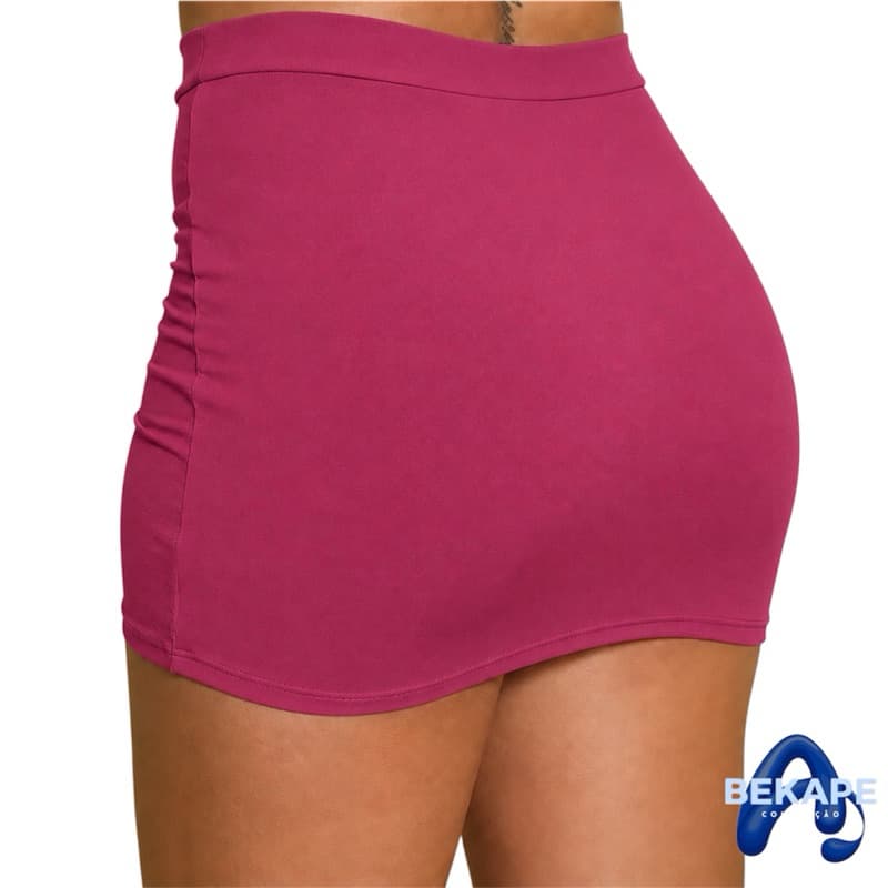 Mini Saia Curta Feminina Tubinho Cintura Alta Suplex Premium marsala