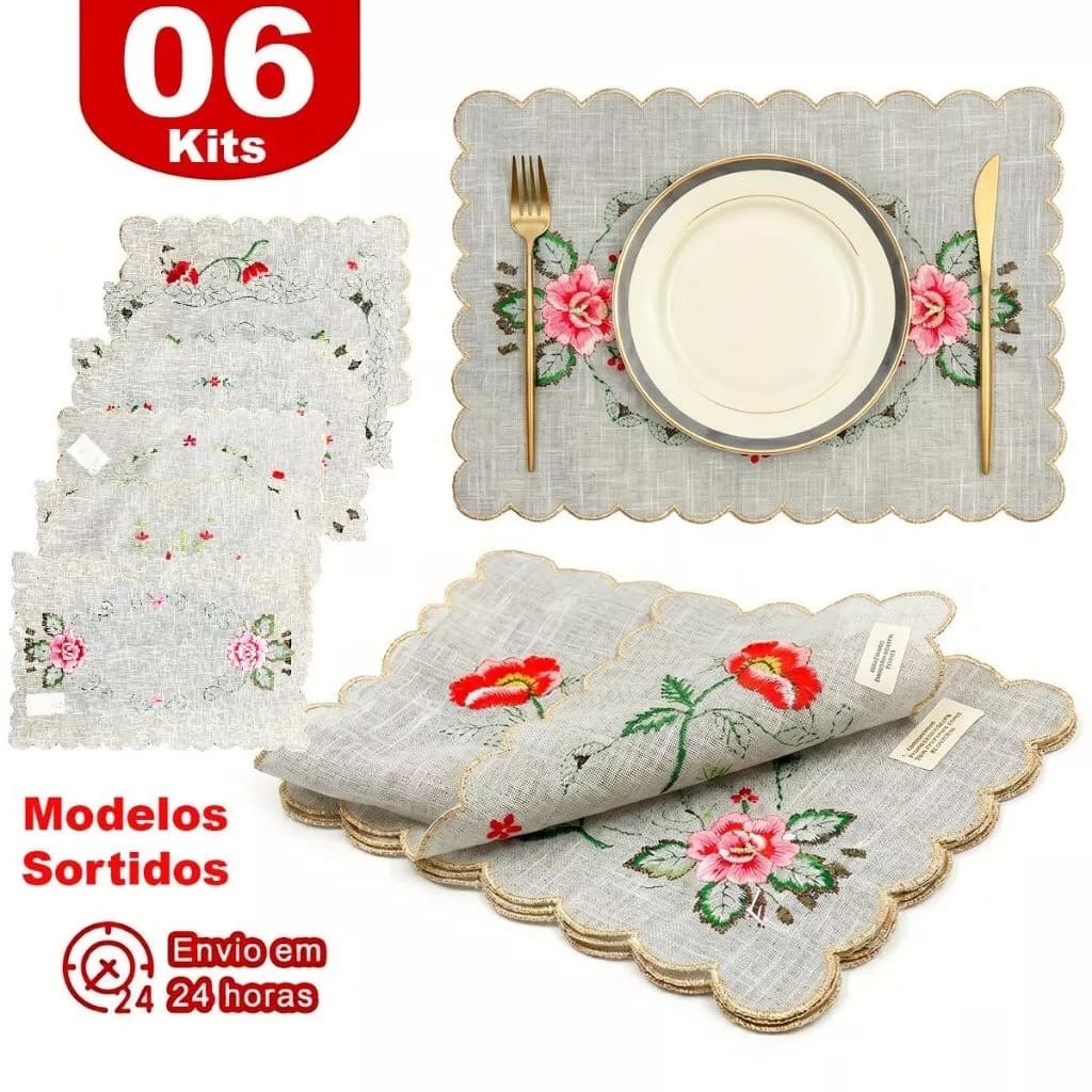 Kit Americano Suplar Retangular 6 Peças Material Premium 28x40cm Resistente 100% Poliester