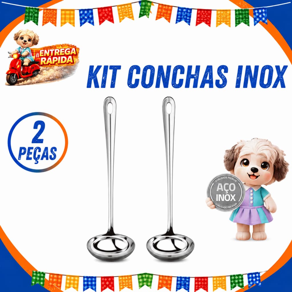 Kit 2 4 Concha Inox Grande Cozinha Industria Caldo Sopa Feijão Molhos Buffet Festa Junina Copa Mundo
