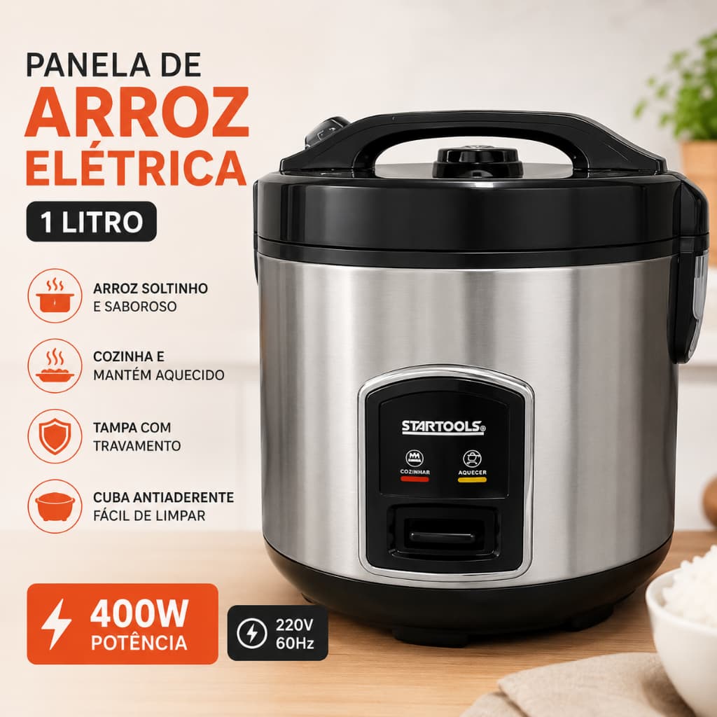 Panela de Arroz Elétrica 1 Litro 220V - Preta Startools