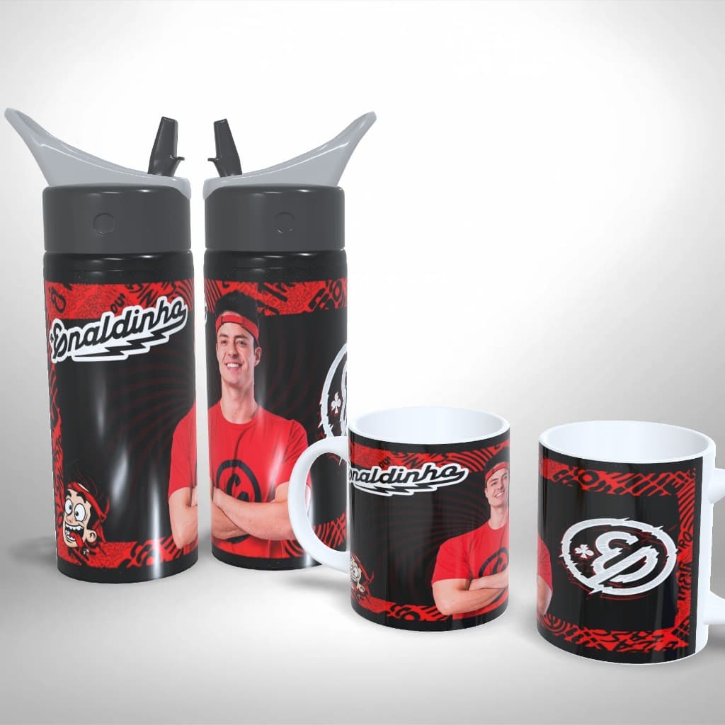 Kit Caneca + Squeeze Enaldinho Personalizada Infantil Escolar Alumínio Cerâmica Presente