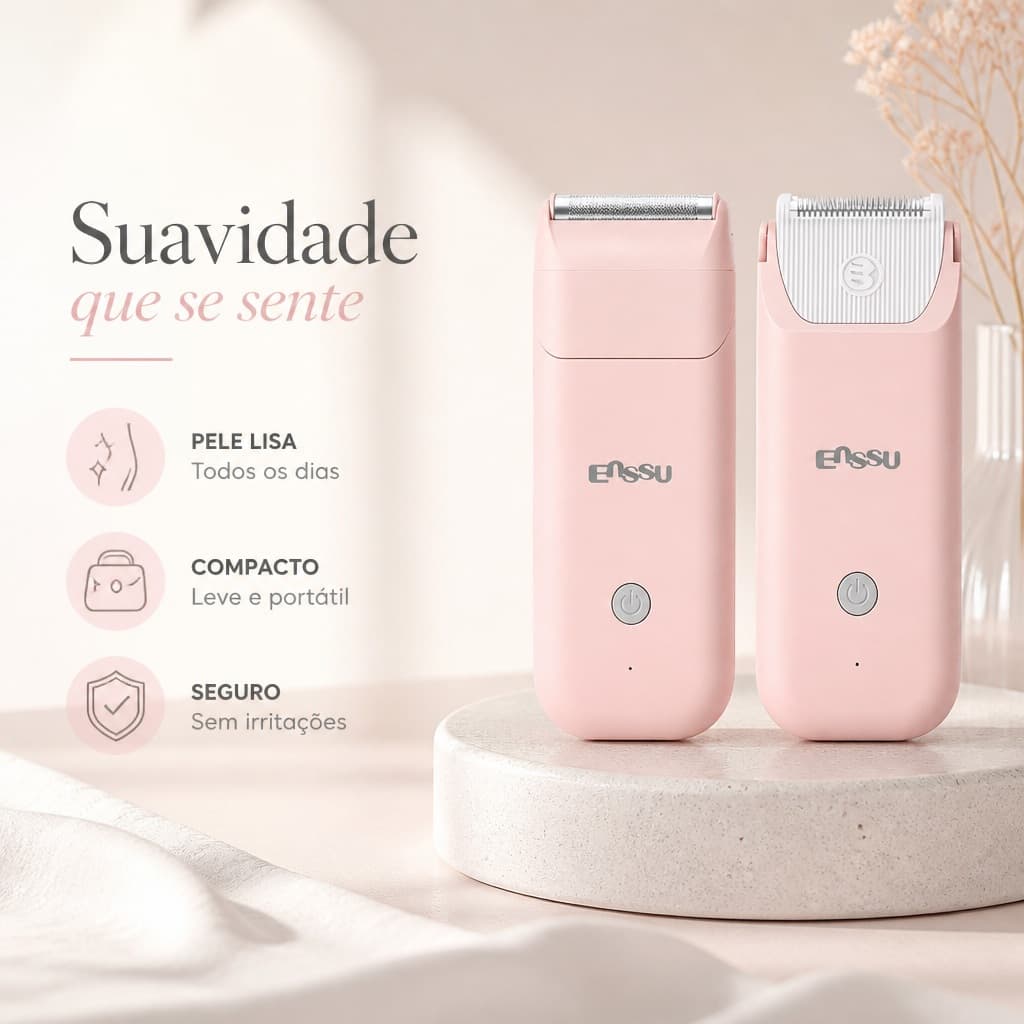 Aparador de Pêlos Íntimos Profissional ENSSU 2 em 1 - Lâmina Cerâmica, IPX7, USB-C e Compacto