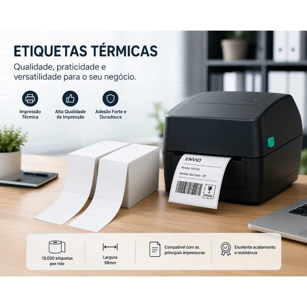 10.000 Etiquetas Adesivas Térmicas 10x15cm – Excelente Fixação e Durabilidade