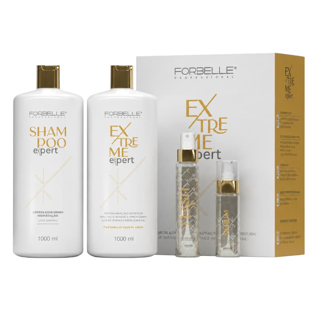 Kit Forbelle Extreme Expert Professional - Reconstrutor Shampoo Extreme 1L Flash 100 mL Sérum 60 mL