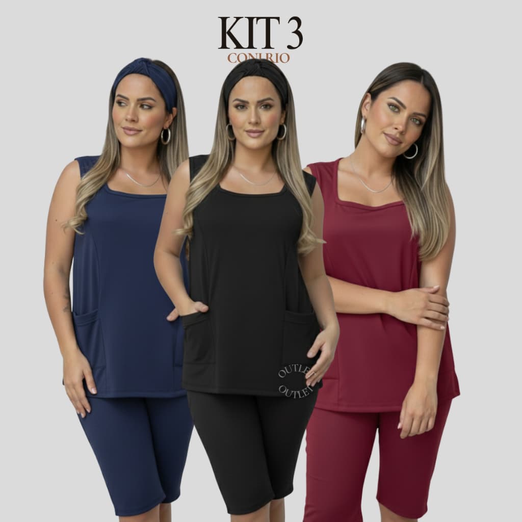 KIT 3 conjunto babá uniforme doméstica empregada uso profissional elegante verão tecido helanca camareira - CONJ RIO