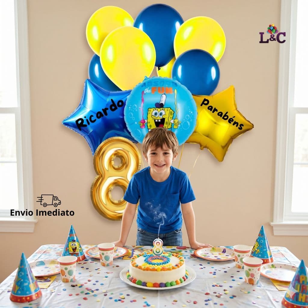 Kit Balão do Bob Esponja Personalizado com numeração de idade