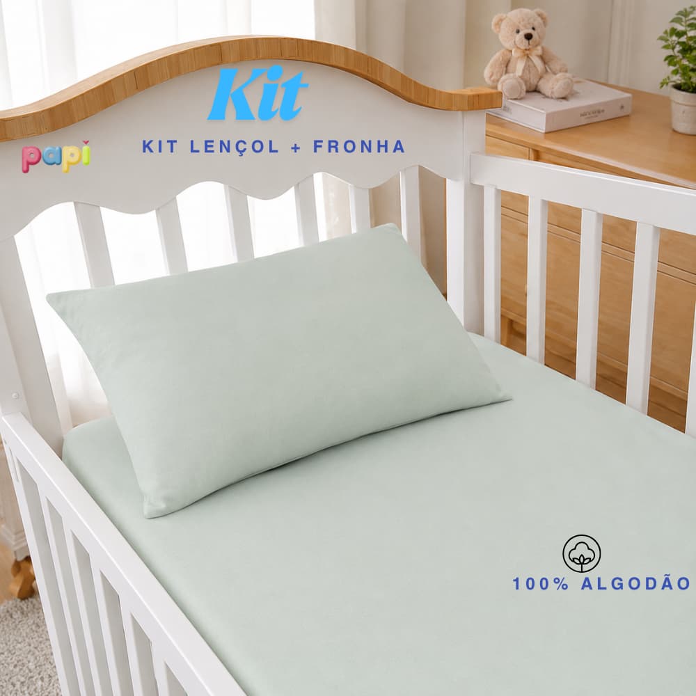 Kit Lençol de Malha para Berço Americano Com Elástico 100% Algodão Mais Fronha Travesseiro Bebe Enxoval Infantil