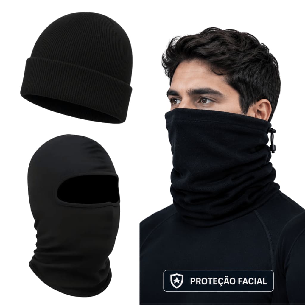 Gola Balaclava Cachecol Flece Soft Pescoço Para Frio Motociclista Térmica+ balaclava + touca de lã