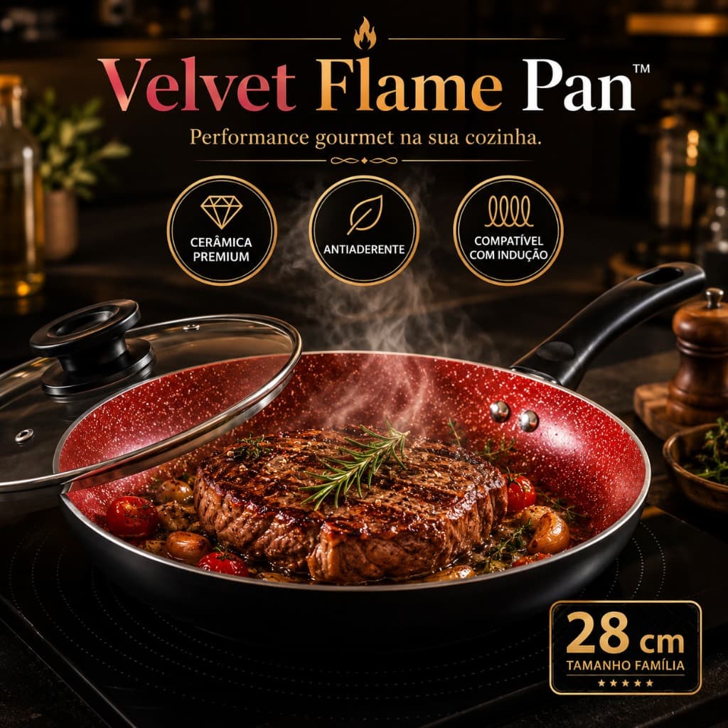 Frigideira Cerâmica Antiaderente Tampa Vidro 28cm Cozinha Saudável Fácil Limpeza