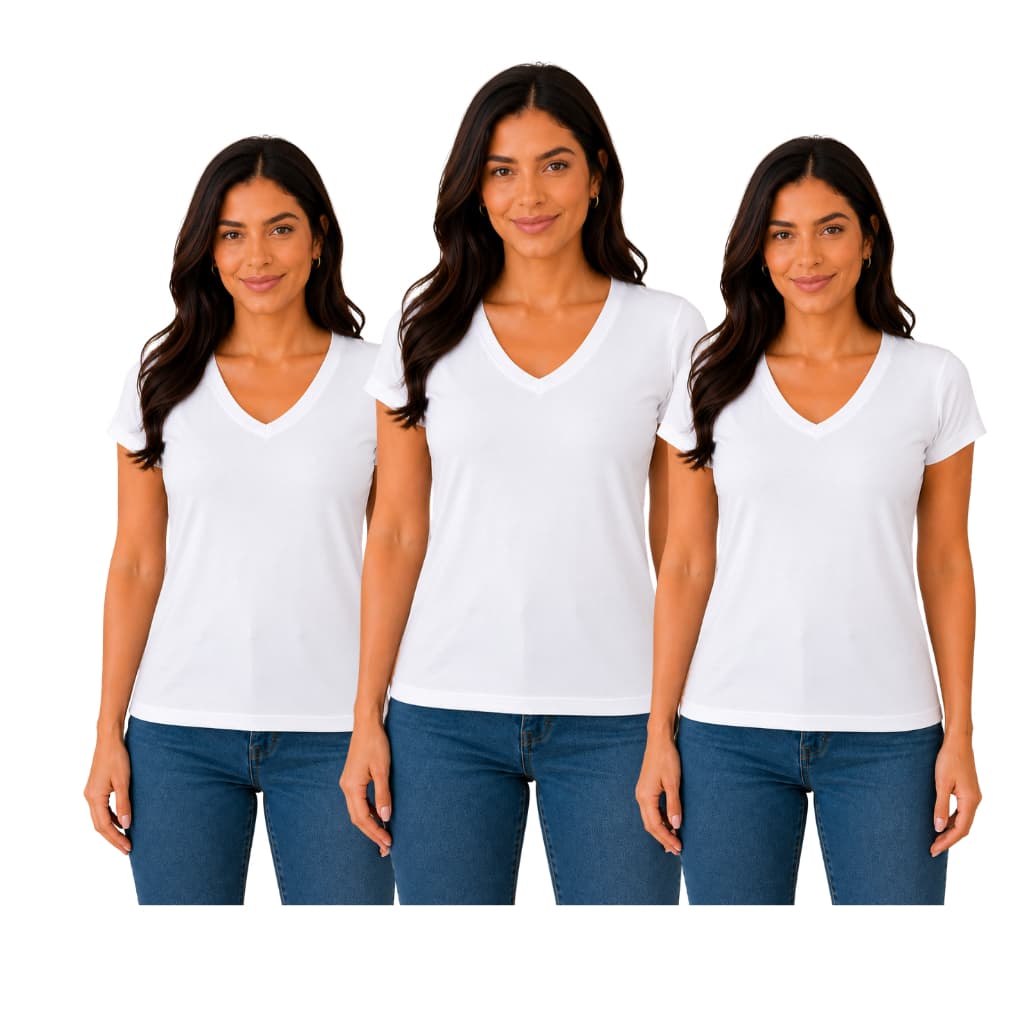 Kit com 3 Baby Look Feminina Gola V Tecido Macio e Confortável  97%Viscose 3%Elastano
