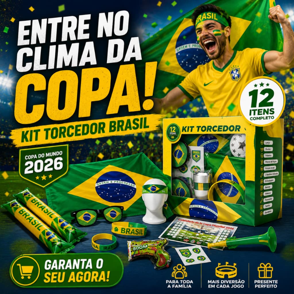 Kit Torcedor Brasil Copa 2026 Completo 12 Peças Acessórios Festa Futebol hexacampeão.