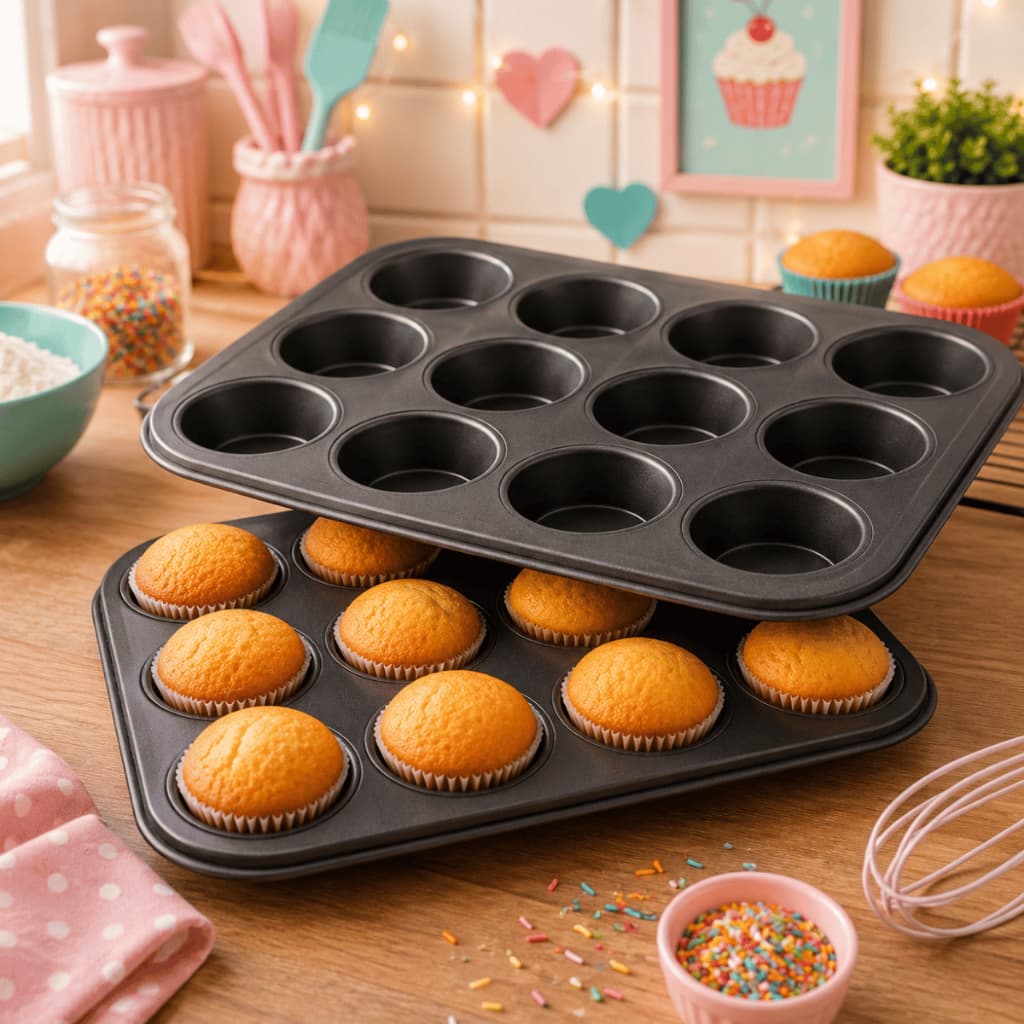 Forma para Cupcake Pão de Queijo Bolinho 12 Cavidades Aço Carbono Assadeira Antiaderente Não Gruda