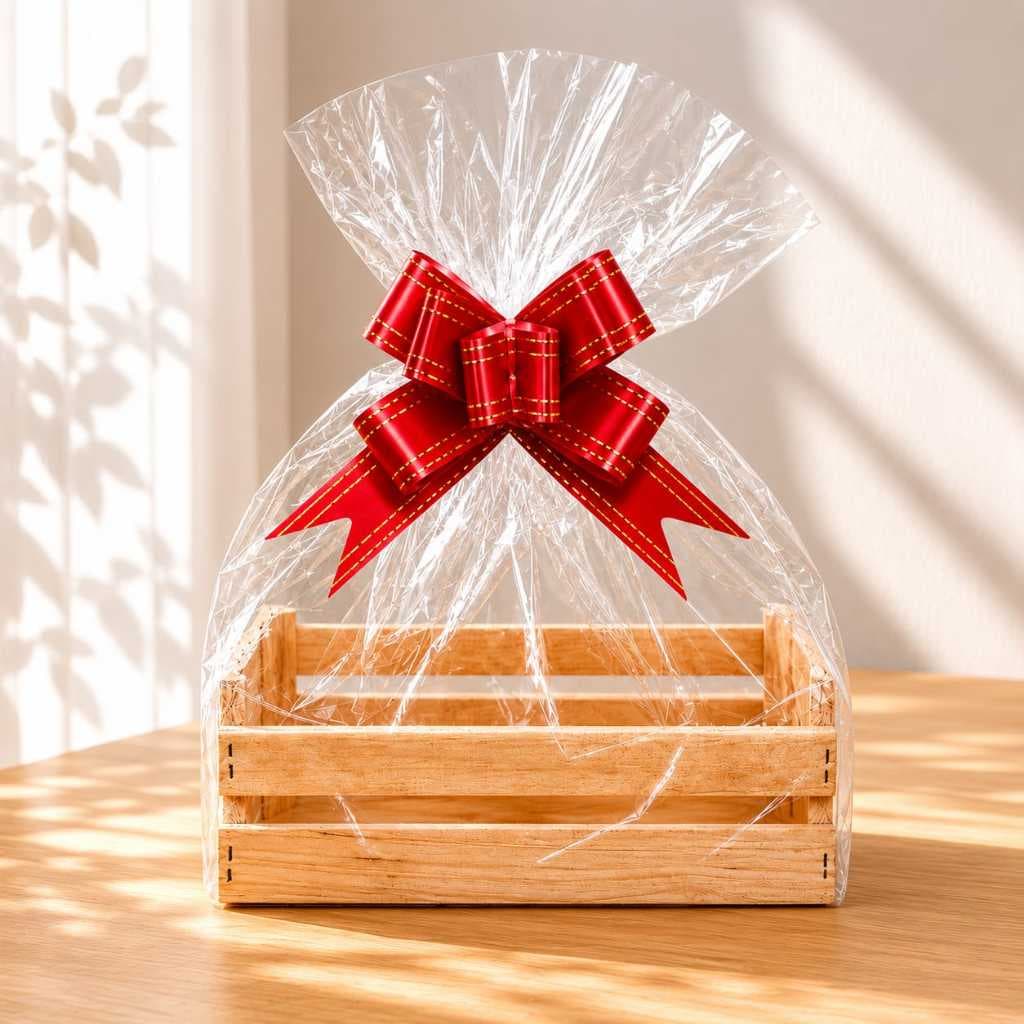 Kit Embalagem Para Presente com Caixinha de Madeira Decorativa Laço Pronto e Saquinho Celofane