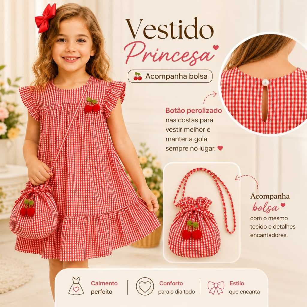 Vestido Infantil Menina Com Bolsinha Festa Aniversario Rodado Princesa Luxo Fofinho Passeio Casual Modinha Roupa Manga