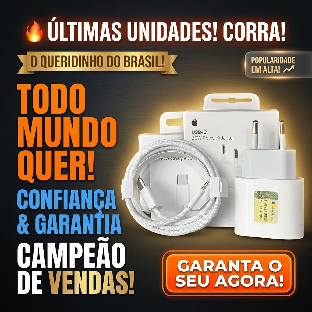 Carregador IPhone 15 16 17 Pro Max completo fonte 20W + cabo 60w USB-C/USB-C Original com NF