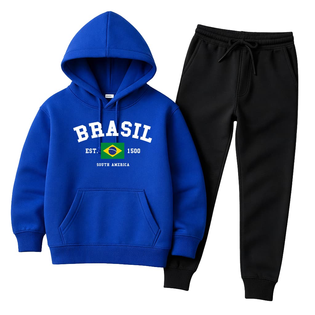Conjunto Moletom Infantil PREMIUM Flanelado Moletom e Calça Estampado BRASIL COPA Quentinho Confortável
