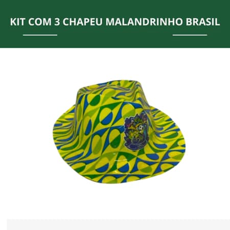 Kit com 3 Chapéus Malandrinho Plástico Brasil Copa Do Mundo – Acessório para Festa e Torcida