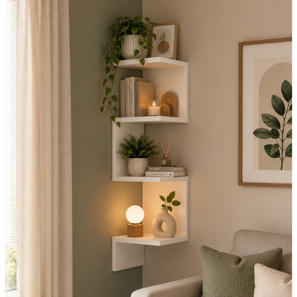 Prateleira De Canto Nicho Reto Mdf ou Mdp Para Livros Decoração Quarto Sala Escritório NIPPO