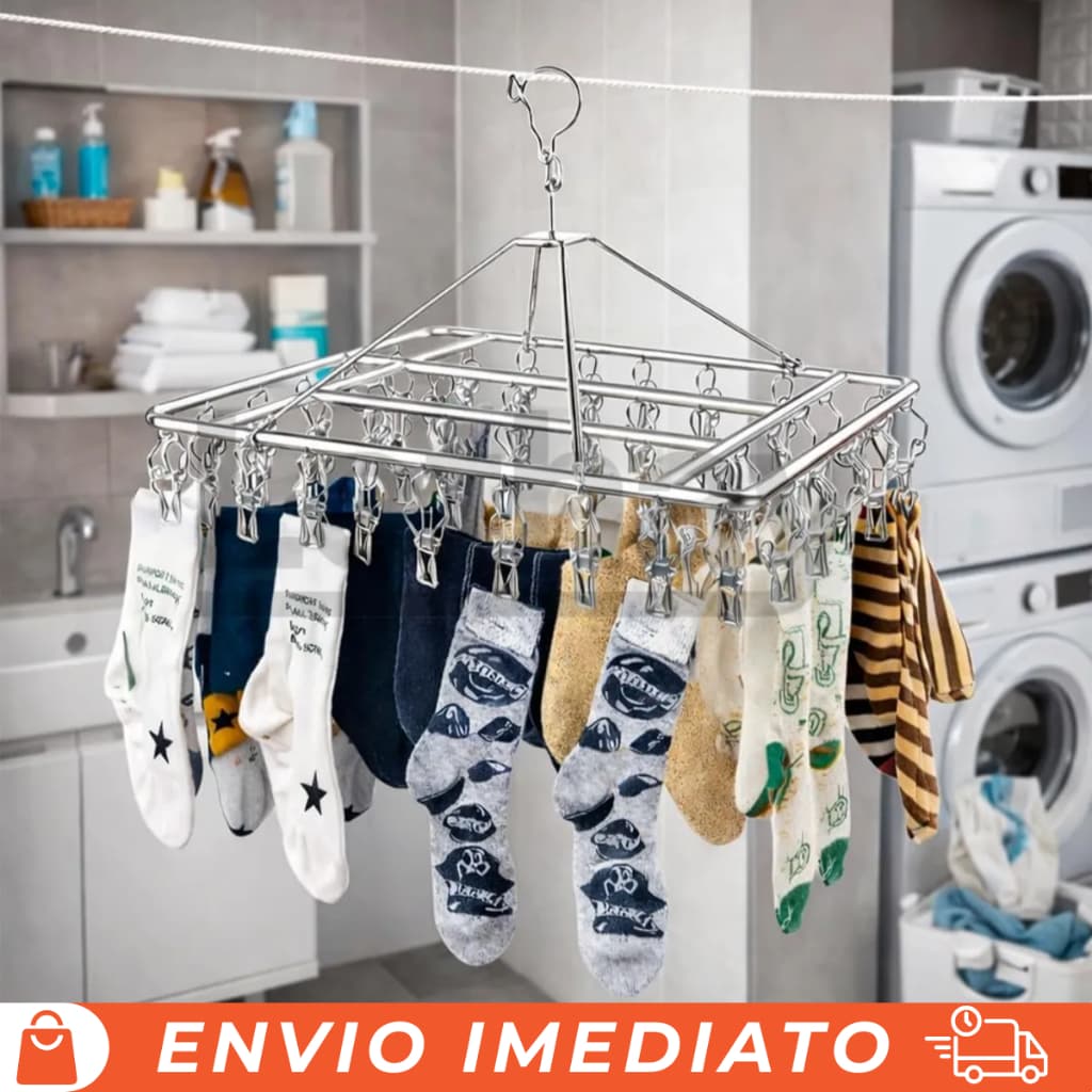 Varal Suspenso De Aço Inox 40 Pregadores Para Calcinha, Meia e Cueca - Prático e Compacto