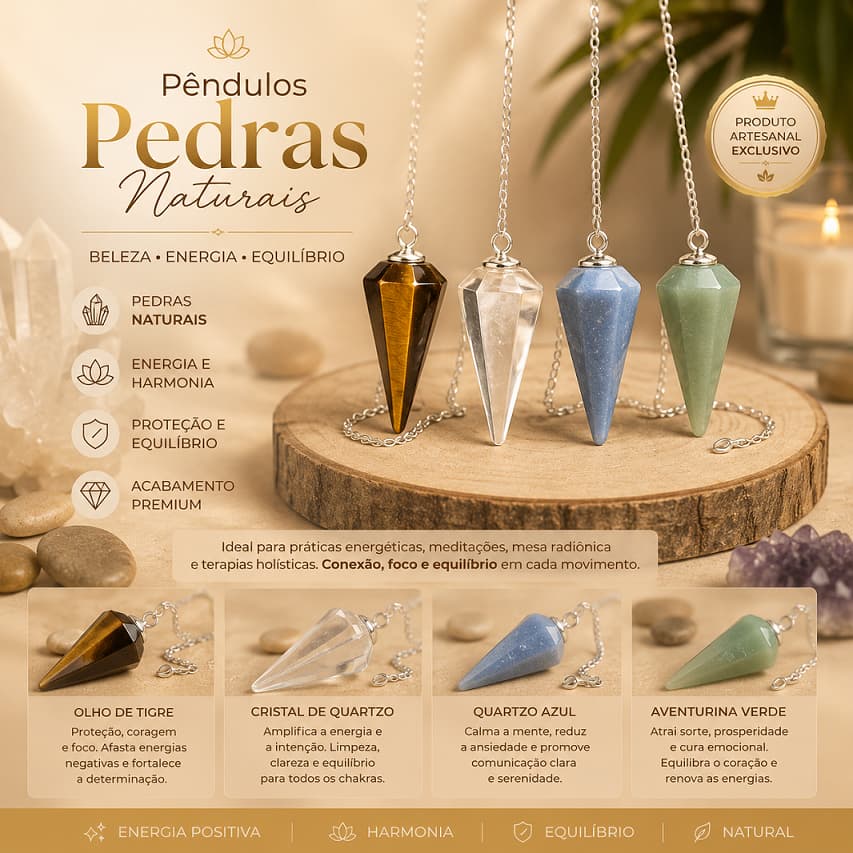 Pêndulo Facetado Reiki Profissional Pedra Natural Esotérico Intuição Proteção Radiestesia Chakra