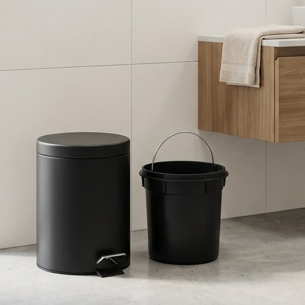 Lixeira Redonda Pedal Aço Capacidade 3 Litros Multiuso Preto Fosco