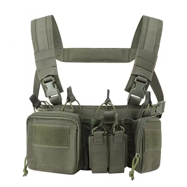 Colete Chest Rig Tático Exército 8 Bolsos - Verde / Tan / Preto
