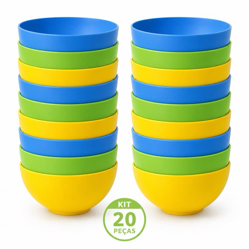 Conjunto 20 Bowls 380ml Tigelas Cozinha Plástico Cores Vivas Multiuso