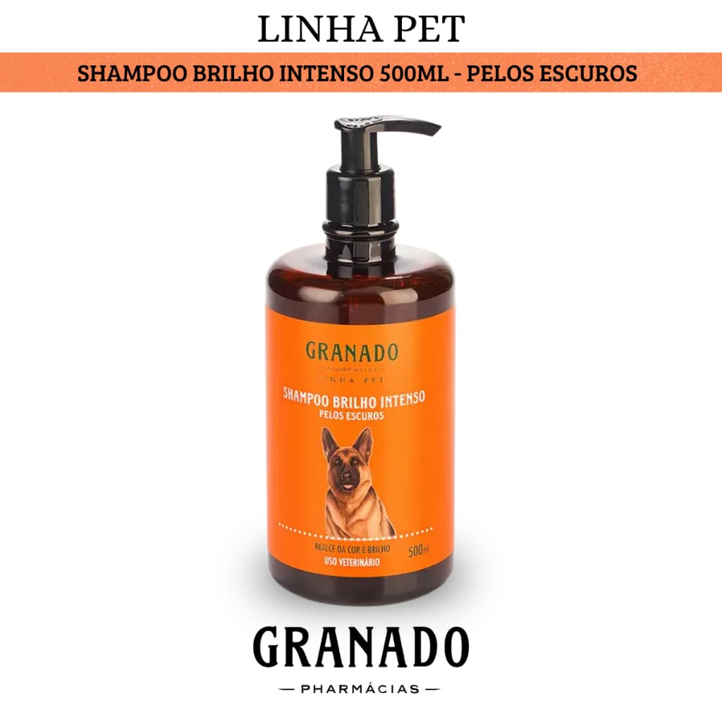Shampoo Granado Linha Pet Pelos Escuros Brilho Intenso 500ml Cães Cachorros e Gatos Hidratação