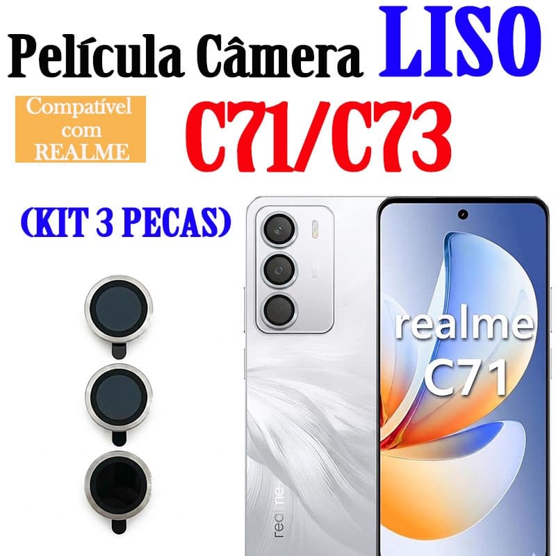 (KIT3PCS)Películas De Câmera Para REALME C71/C73  Vidro Temperado Com Anel Metal Anti-Arranhão