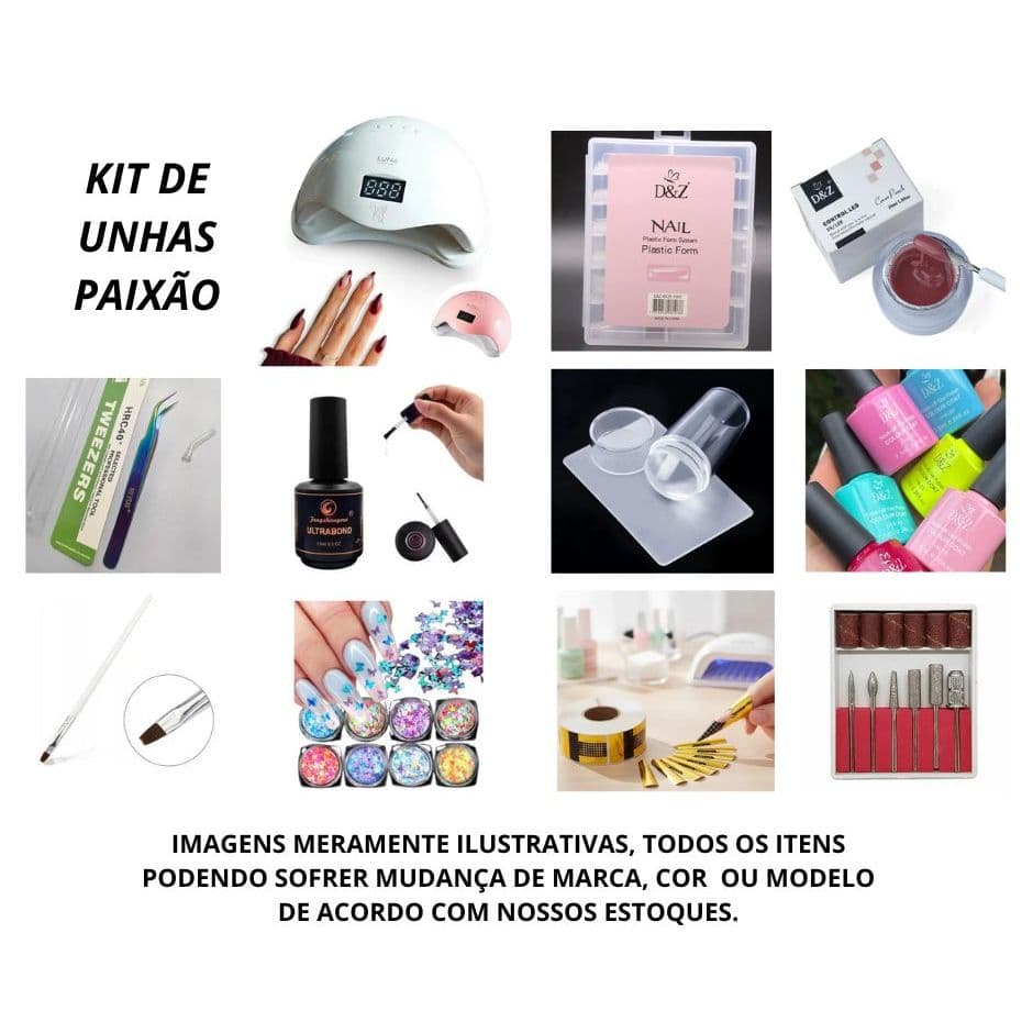 PAIXÃO Kit Unhas Em Gel Completo Cabine de modelos VARIADOS E ALEATORIOS + Gel D&Z + Brindes 💅✨