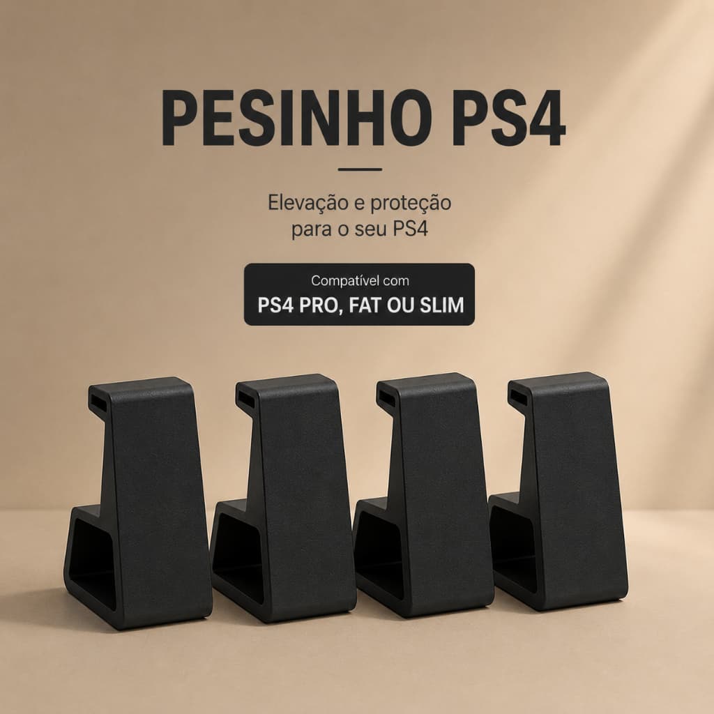 Kit Completo 4 Suportes Elevadores Pesinhos para PS4 PRO, FAT e SLIM Preto e Minimalista