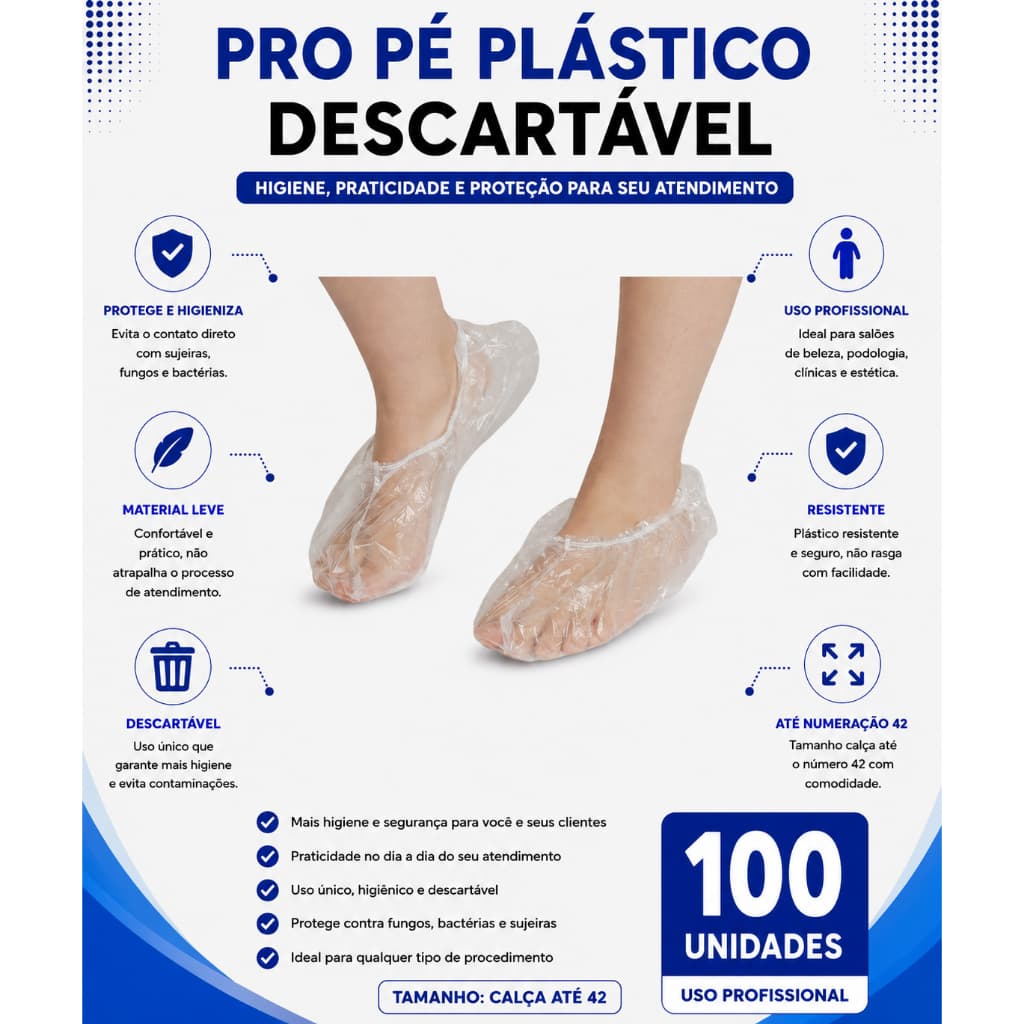 Propé Plástico Sapatilha Pedicure Descartável 100UN