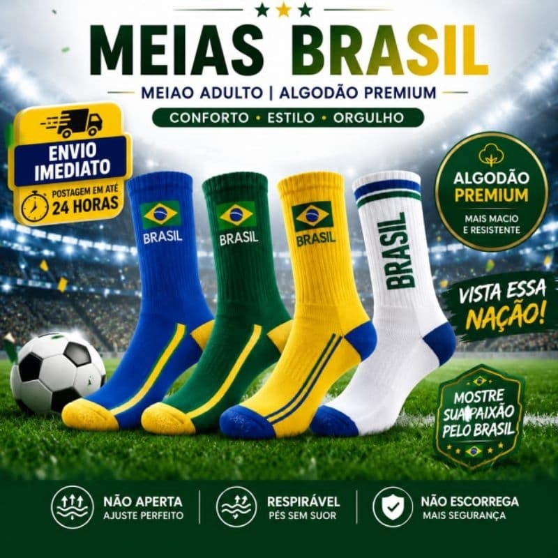 Meia algodão Adulto Meia do Brasil meia Cano alto meiao de Futebol Adulto do 38 ao 44