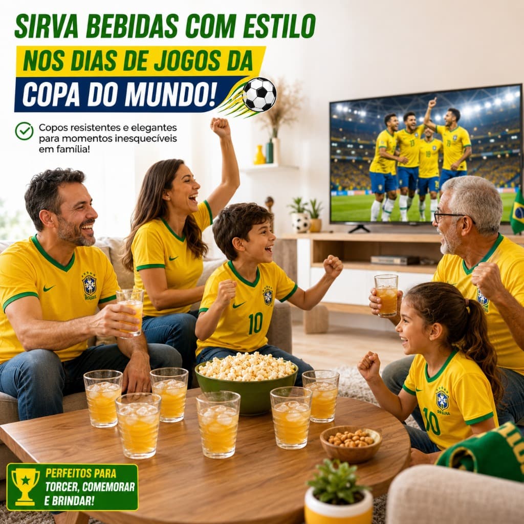 Jogo De Copos Circle 200ml - 06 Unidades - Copos Elegantes para dias de jogos do Brasil na Copa do Mundo.