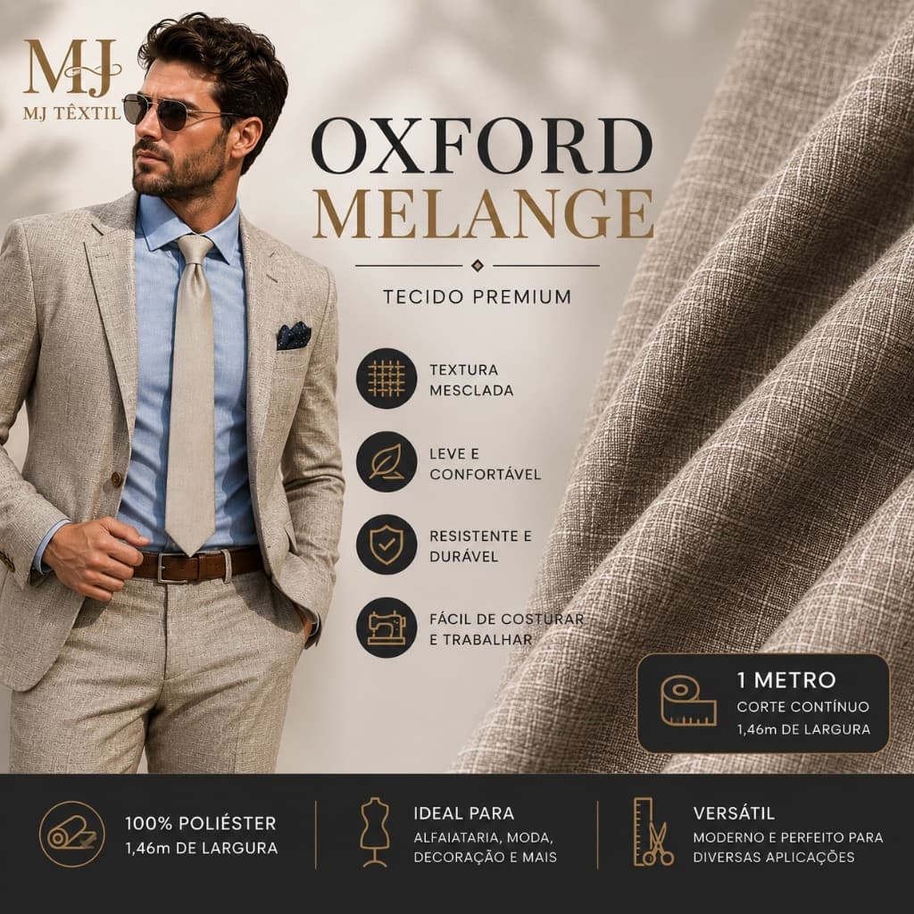 1 Metro Oxford Melange Premium | Tecido para Alfaiataria, Moda e Decoração
