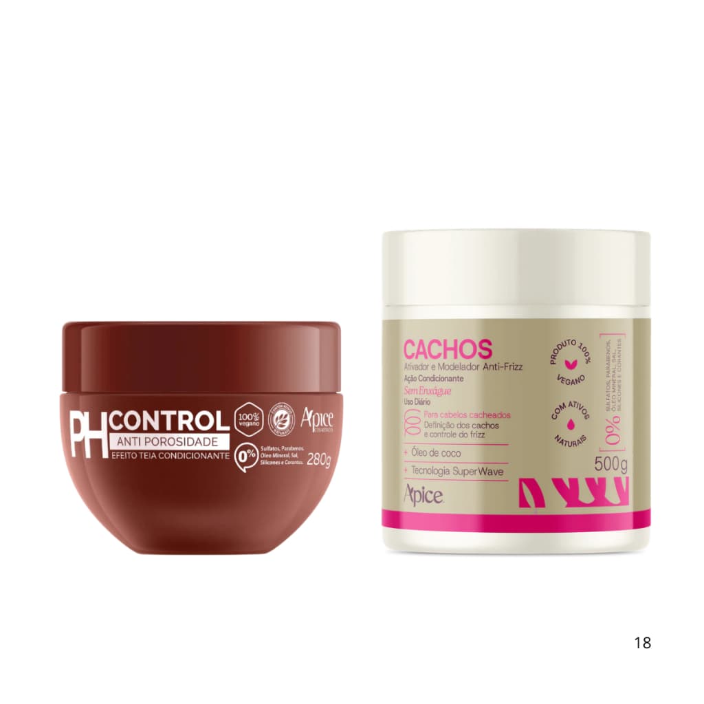 Kit Marcara Ph Control 300g Antiporosidade e Ativador De Cachos Apse 500g  No Poo Low Poo