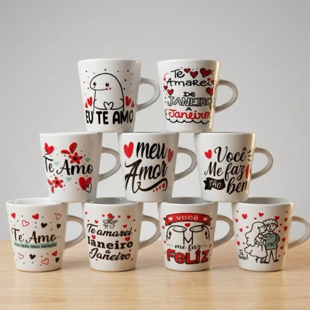 Kit Canecas Dia Dos Namorados Chá Café Porcelana Personalizada Frases De Amor 120ml Presente