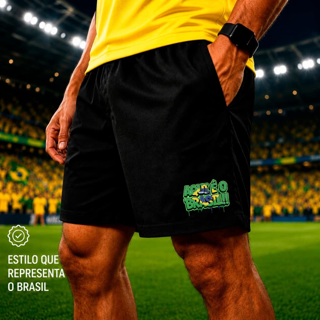 Bermuda Masculina Premium Brasil Copa Tactel Mauricinho Short Futebol Praia Academia Com Bolsos