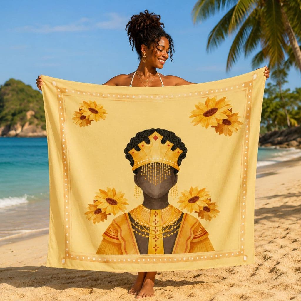 Canga Praia Afro Elegância Girassol – Estampa Exclusiva Secagem Rapida Retangular