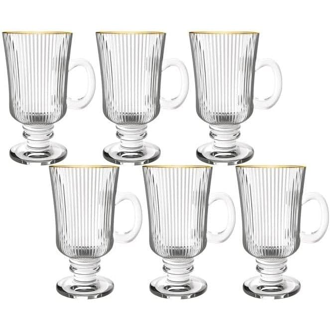Hauskraft - Jogo 6 Xícaras Canecas Taças Irish Coffee Cappuccino Fio De Ouro 220ml - Borda Dourada Café
