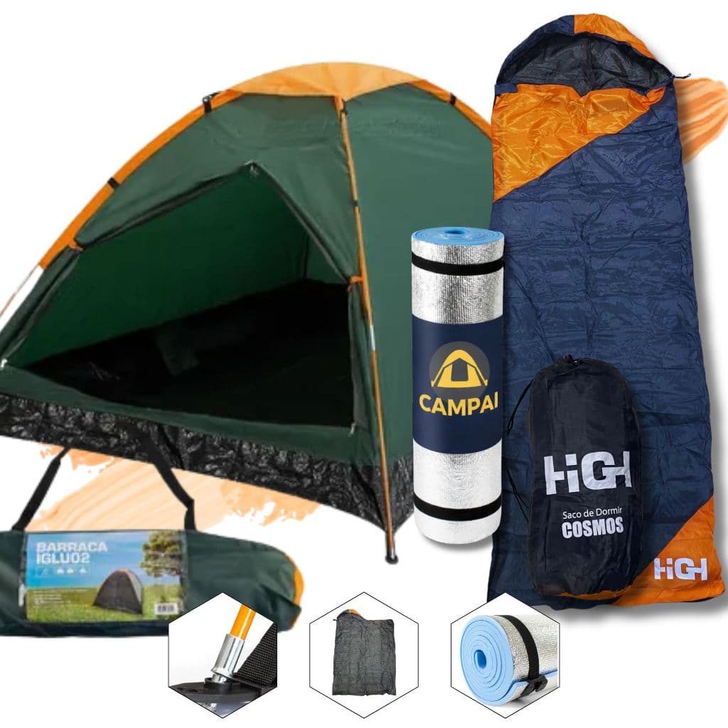 Barraca Camping Iglu até 2 Pessoas com Saco de Dormir e Isolante Térmico Aluminizado Campai