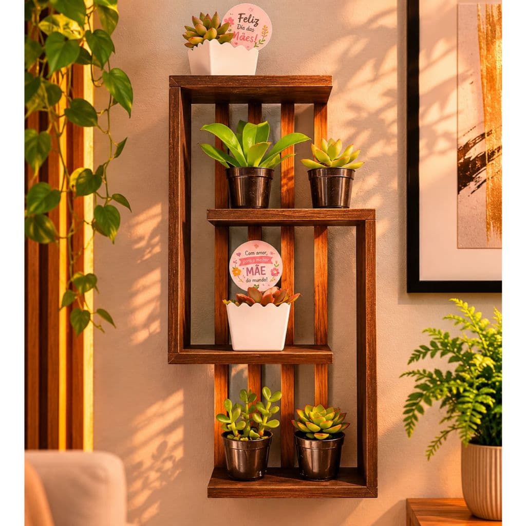 Suporte Prateleira Rústica 4 Andares Para Parede Decoraçâo Artesanal Multiuso Moderna Estilo e Elegância em Um Só Lugar