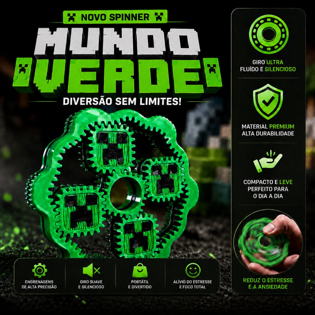 Spinner Mundo Verde Fidget Toy Anti Estresse Engrenagens Premium Portátil