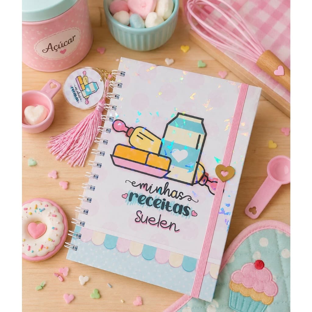 Caderno Personalizado de Receitas com Nome - Capa Fosca ou Holográfica
